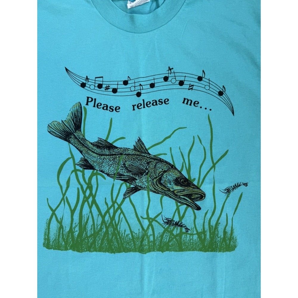 Hanes T-Shirt Mens L Blue Vintage Sanibel Island The Bait Box Snook‎ Fish USA - Picture 3 of 9